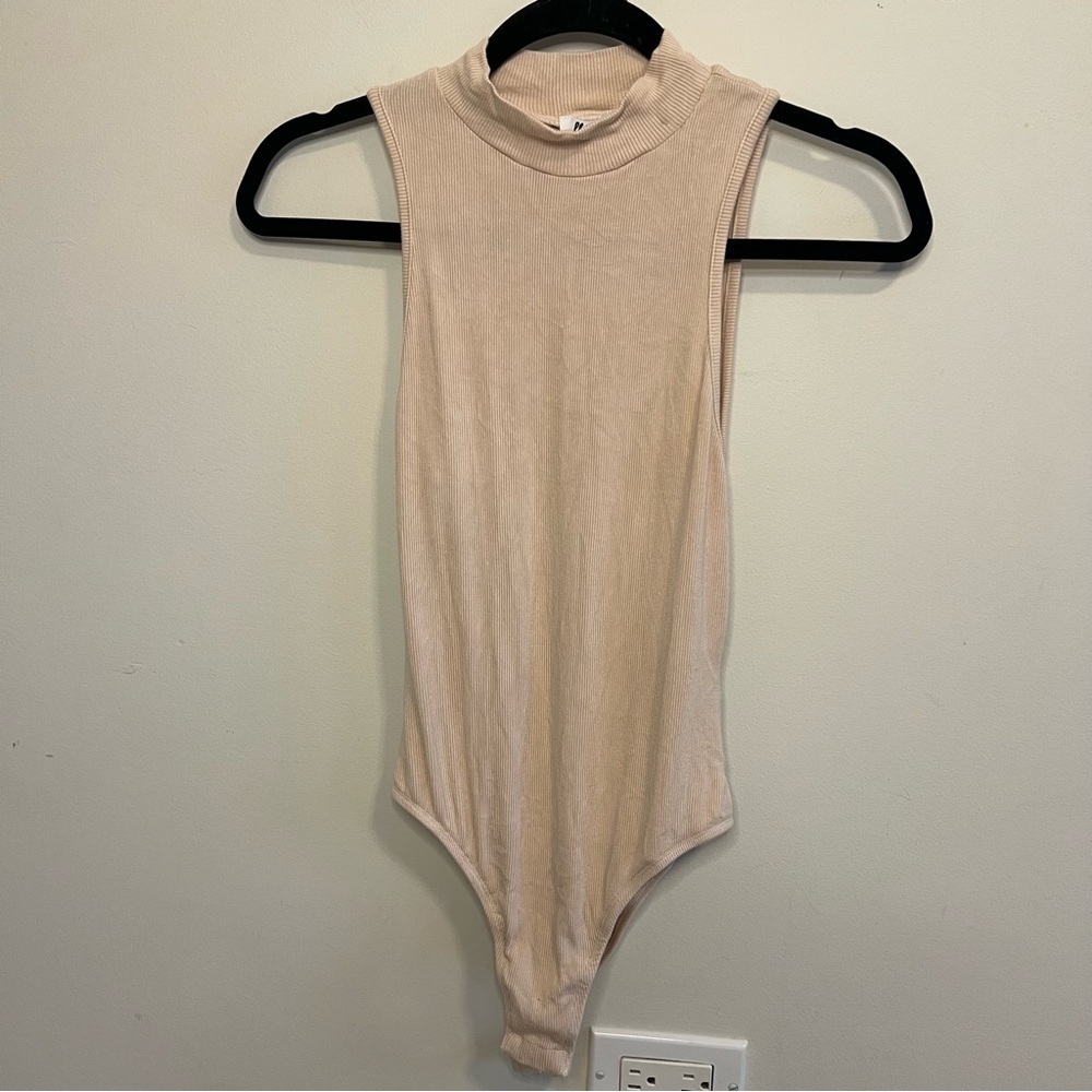 Princess Polly Ribbed Cream Bodysuit Classic Layering Minimalist Boho Mock Neck